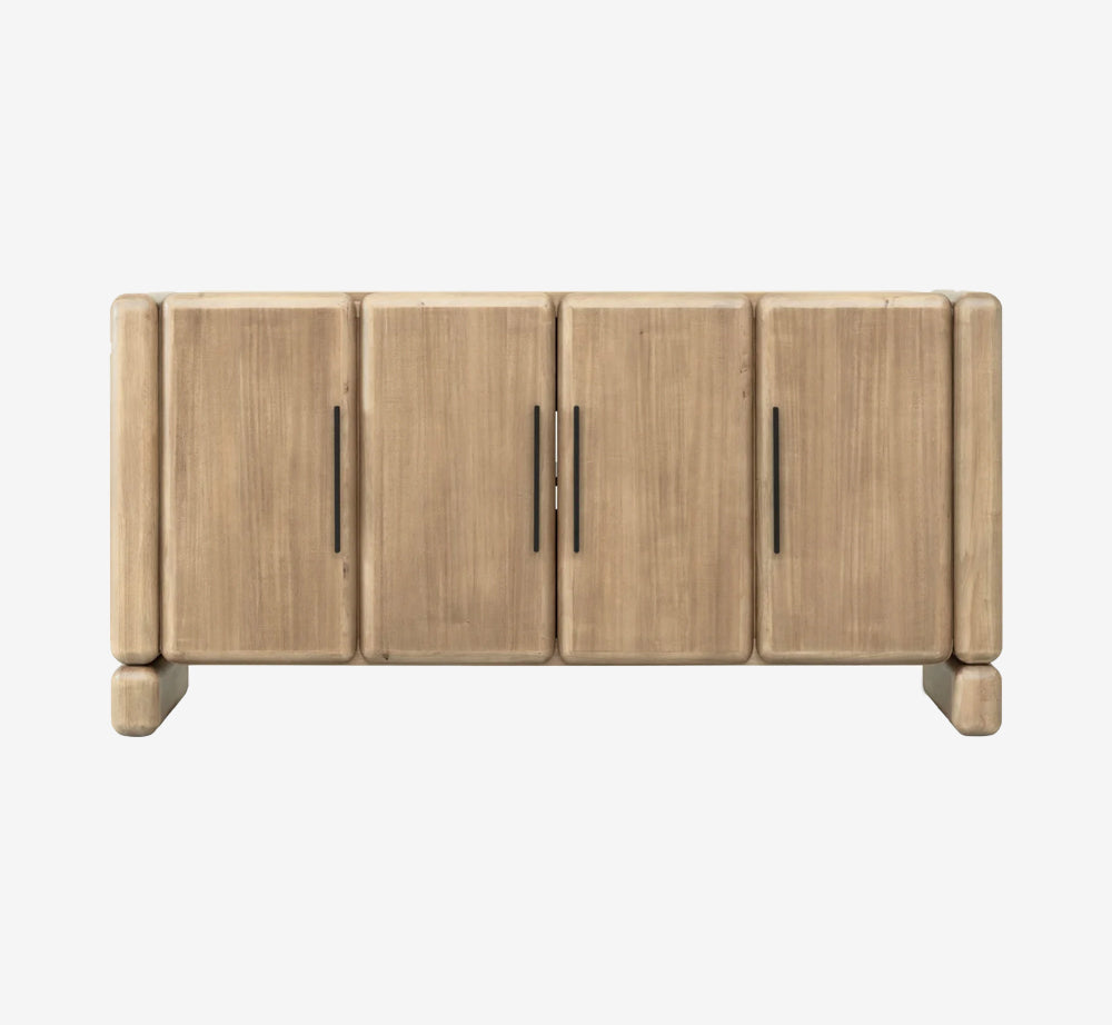 Aura Modern Curved Wood Sideboard – Japandi 4-Door Buffet Credenza with Rounded Edges