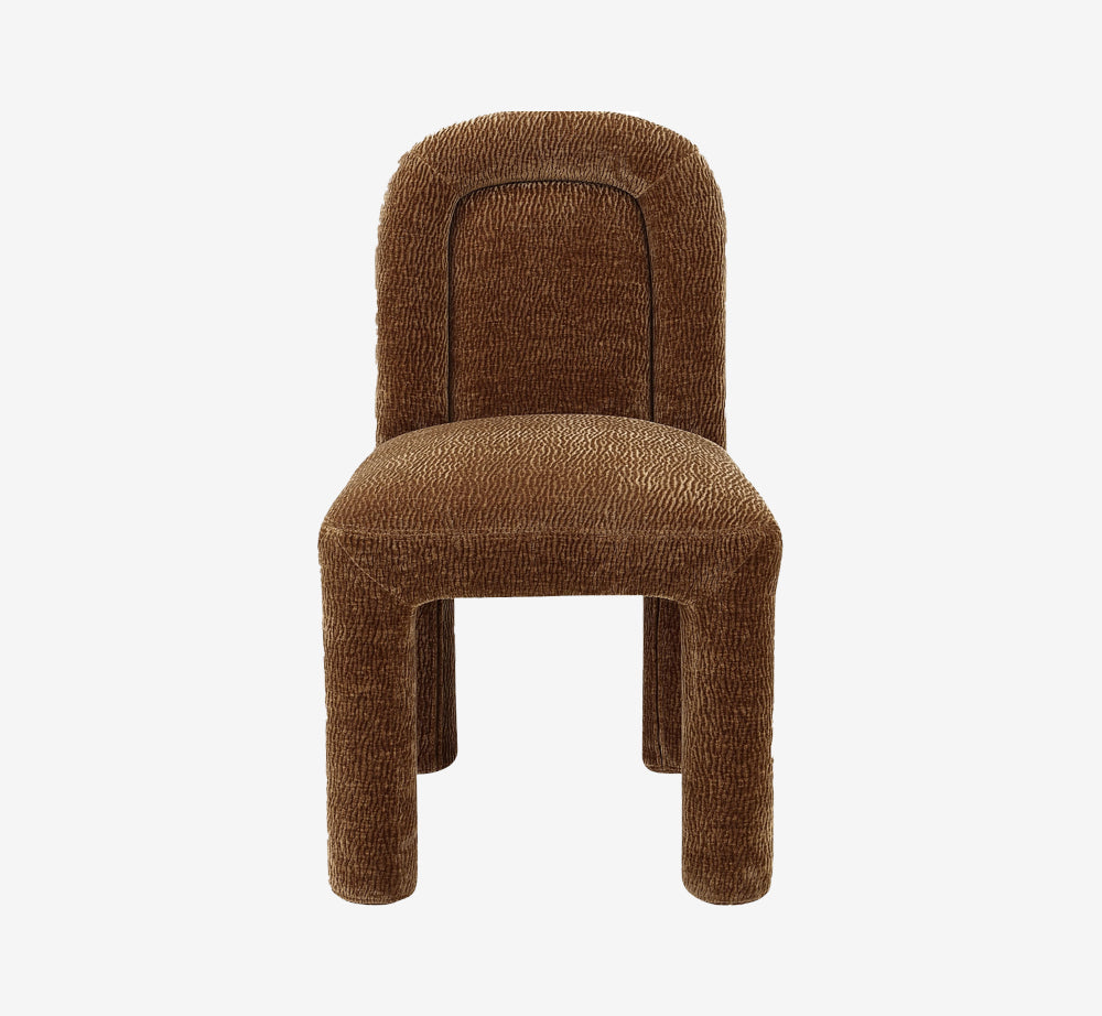 Postmodern Sculptural Upholstered Dining Chair - Brown Textured Accent Chair with Chunky Legs