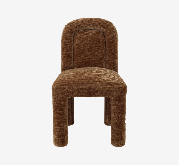 Postmodern Sculptural Upholstered Dining Chair - Brown Textured Accent Chair with Chunky Legs