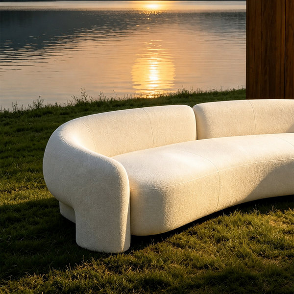 Modern Curved Upholstered Sofa – Sculptural Living Room Couch