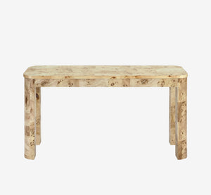 Hollywood Regency Burl Wood Desk | Sculptural Waterfall Entry Table with Unique Grain