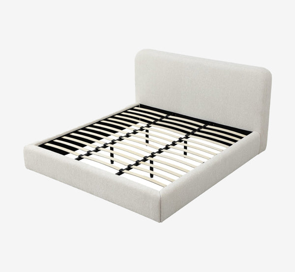 Modern Beige Textured Upholstered Platform Bed