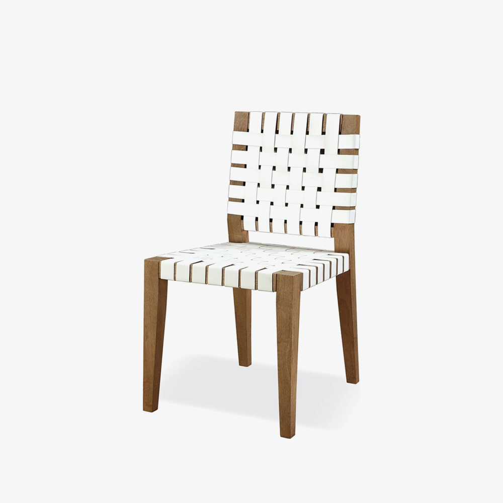 Mid-Century Modern Woven Dining Chair with Solid Wood Frame