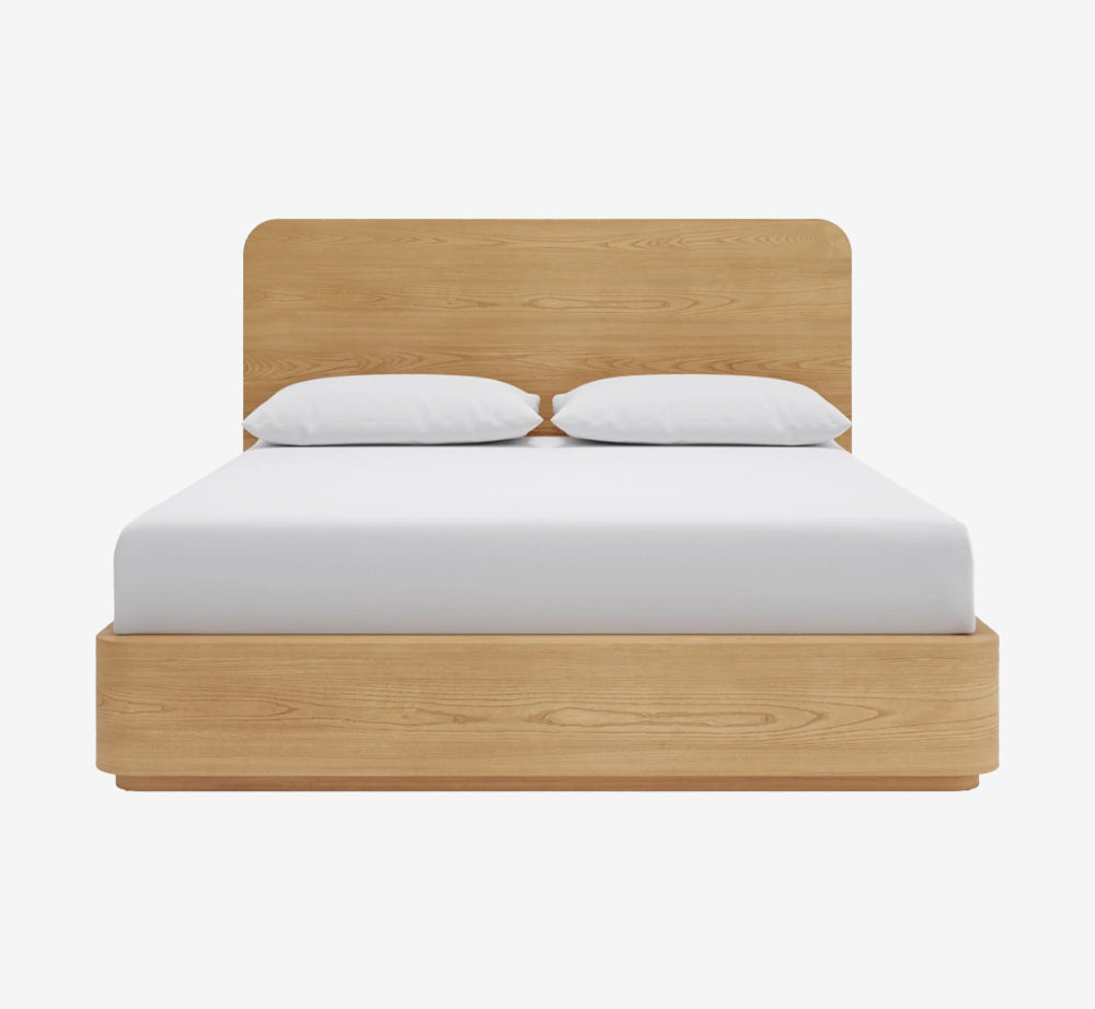 Elora Solid Wood Platform Bed Frame – Mid-Century Modern Minimalist Bed with Headboard