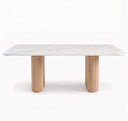 Modern Organic Marble & Slatted Wood Dining Table