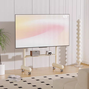 Minimalist Rolling TV Stand with Media Shelf & Wheels - Adjustable Height