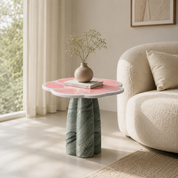 Petal Marble Side Table– Sculptural Floral Stone Accent Table