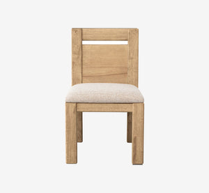 Modern Natural Wood Dining Chair with Textured Fabric Seat | Minimalist Side Chair