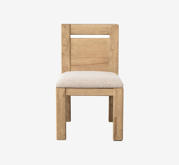 Modern Natural Wood Dining Chair with Textured Fabric Seat | Minimalist Side Chair