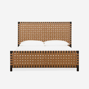 Mid-Century Modern Woven Leather Bed Frame  - Queen/King
