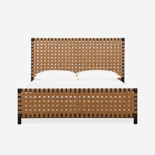 Mid-Century Modern Woven Leather Bed Frame  - Queen/King