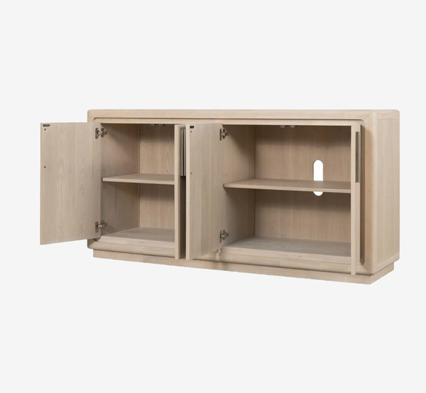 Modern Natural Wood 4-Door Sideboard with Rounded Corners | Minimalist Buffet Credenza