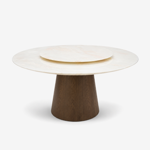 Modern Luxury Round White Marble Dining Table with Solid Wood Pedestal Base