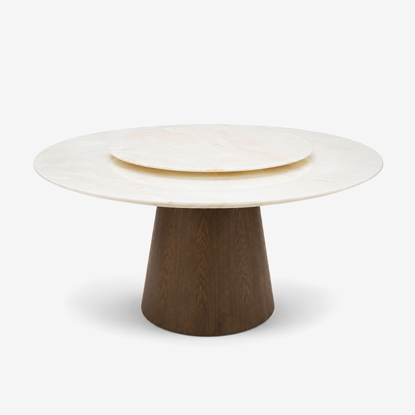 Modern Luxury Round White Marble Dining Table with Solid Wood Pedestal Base