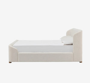 Modern Beige Curved Upholstered Platform Bed | Soft Wingback Headboard Bed Frame