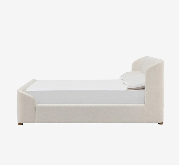 Modern Beige Curved Upholstered Platform Bed | Soft Wingback Headboard Bed Frame