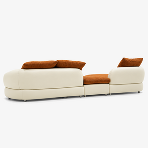 Modern Two-Tone Curved Sectional Sofa with Right Chaise - Orange Fabric & Cream Faux Leather（F039）