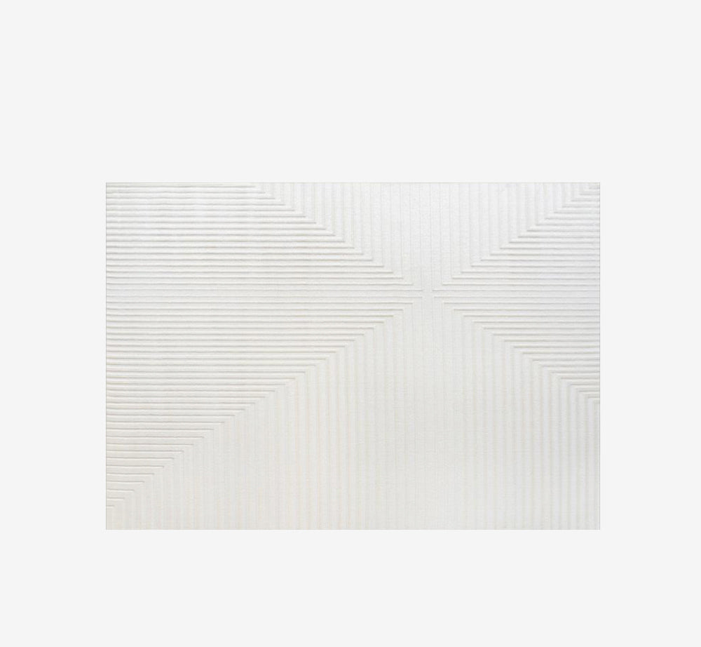 Optical Illusion Linear Pattern Area Rug | Super Soft Cream Woven Carpet