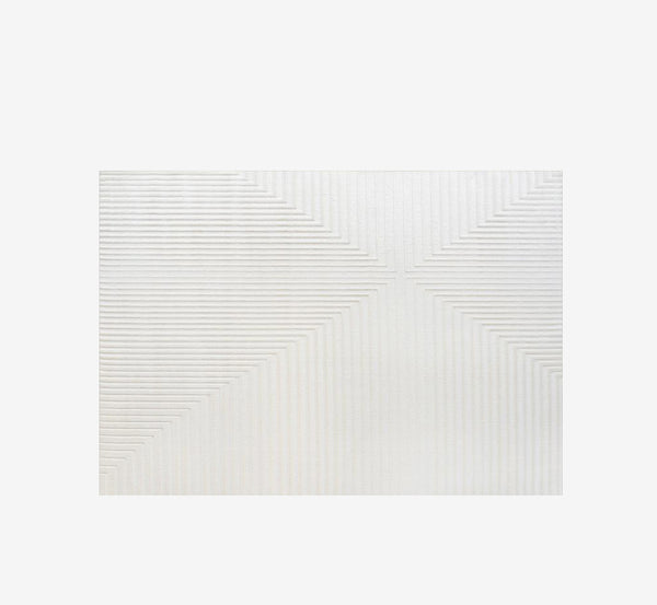 Optical Illusion Linear Pattern Area Rug | Super Soft Cream Woven Carpet