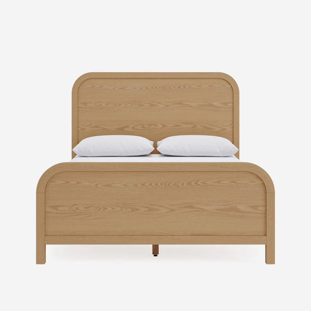 Scandinavian Wood Bed  - Minimalist Platform Bed with Curved Headboard & Footboard - Modern Japandi Style Bedroom Furniture