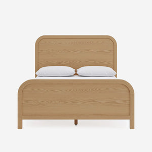 Scandinavian Wood Bed  - Minimalist Platform Bed with Curved Headboard & Footboard - Modern Japandi Style Bedroom Furniture