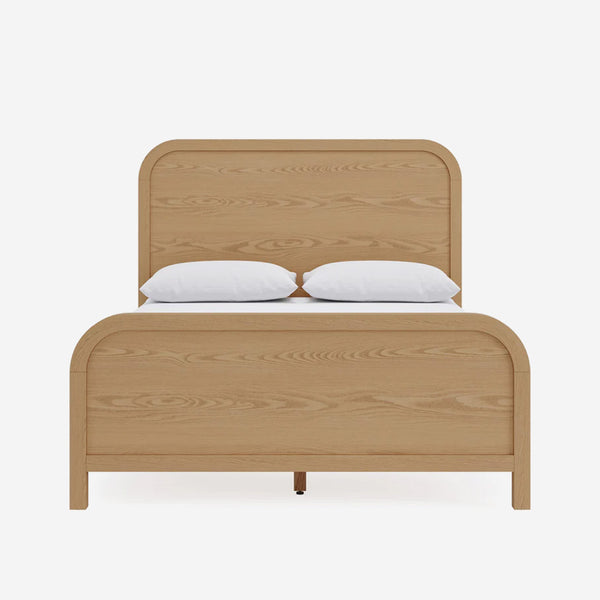 Scandinavian Wood Bed  - Minimalist Platform Bed with Curved Headboard & Footboard - Modern Japandi Style Bedroom Furniture