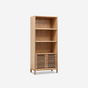Japandi Style Double-Door Bookcase – Minimalist Wood Display Cabinet for Modern Home Office