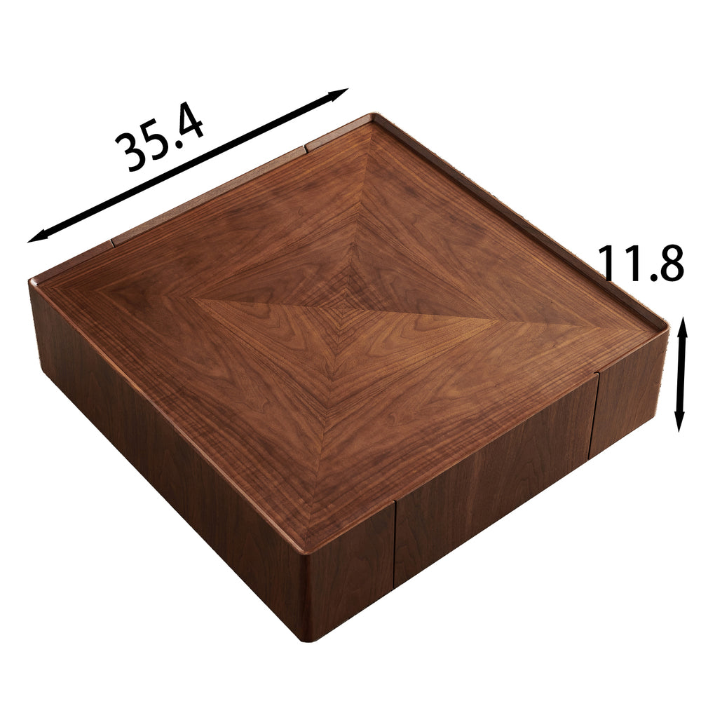 35.4-inch coffee table, square walnut wood design, suitable for living room. Walnut wood material, suitable for bedroom, living room and office