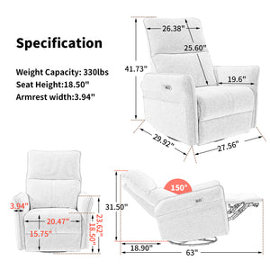 270° Power Swivel Rocker Recliner Chair for Adults, Swivel Rocking Recliner Chair,Electric Small Recliners for Small Spaces, Single Sofa Recliner for Living Room, Bedroom,RV (Fabric Gray+270°Swivel)