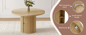 47.2-inch round wooden-style dining table with double-layer storage design and Roman column shape - featuring classic wood grain finish, it creates an eternal and elegant atmosphere for your living