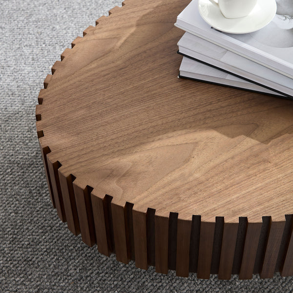 Modern Handcraft Drum Coffee Table Length 43.7 inch Ellipse Coffee Table for Living Room,Oval Small Coffee Table with Sturdy Pedestal,Walnut MDF,W2582P251185