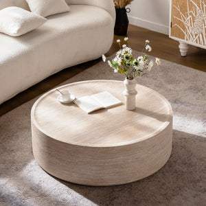 39.37" Round Coffee Table with Mars Pattern for Living Room, Modern Drum Circle Coffee Table for Living Room, No Need Assembly (Mars Pattern)