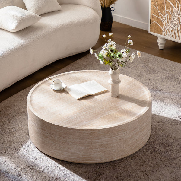 39.37" Round Coffee Table with Mars Pattern for Living Room, Modern Drum Circle Coffee Table for Living Room, No Need Assembly (Mars Pattern)