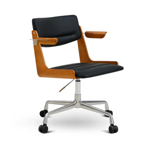 Mid-Century Modern Adjustable Bentwood Office Chair with Aluminum Swivel Base