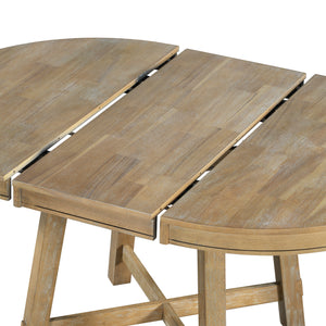 TREXM Farmhouse Round Extendable Dining Table with 16" Leaf Wood Kitchen Table (Natural Wood Wash)