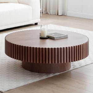 35.43'' Round Coffee Table Small Coffee Table for Apartment, Modern Living Room Coffee Table with Sturdy Pedestal,WALNUT(Same Sku:W876P254013)