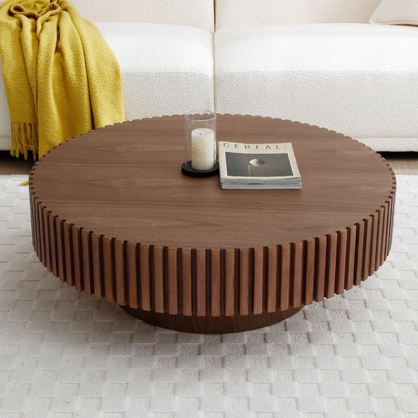35.43'' Round Coffee Table Small Coffee Table for Apartment, Modern Living Room Coffee Table with Sturdy Pedestal,WALNUT(Same Sku:W876P254013)