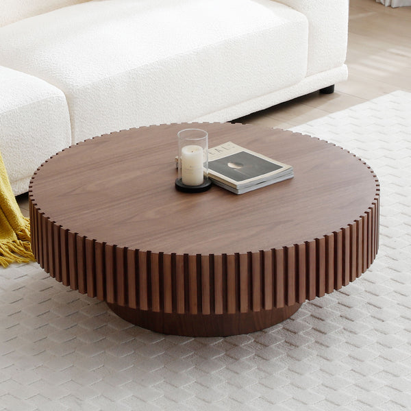 35.43'' Round Coffee Table Small Coffee Table for Apartment, Modern Living Room Coffee Table with Sturdy Pedestal,WALNUT(Same Sku:W876P254013)