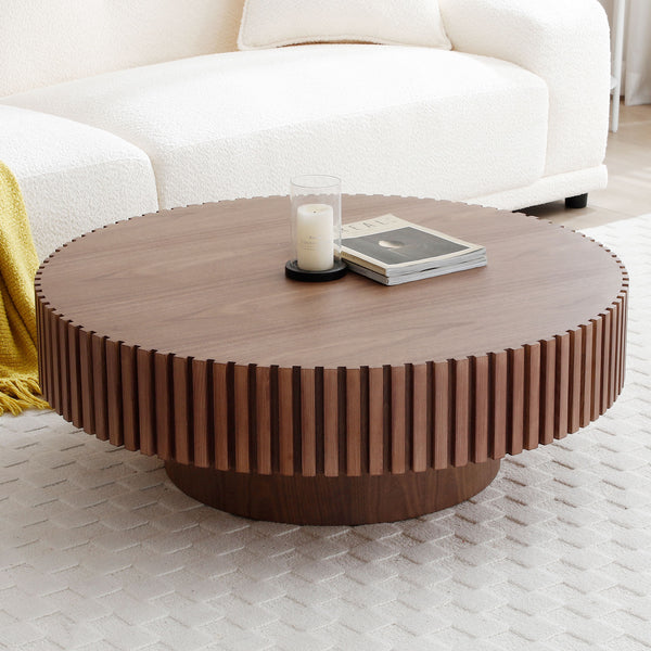 35.43'' Round Coffee Table Small Coffee Table for Apartment, Modern Living Room Coffee Table with Sturdy Pedestal,WALNUT(Same Sku:W876P254013)