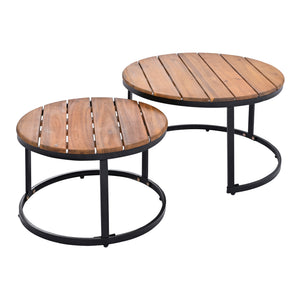 TREXM 6-Piece Outdoor Sectional Sofa Set with Round Nesting Coffee Tables and Seating Sofa with Cushions for Patio, Porch and Garden (Beige)