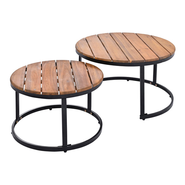 TREXM 6-Piece Outdoor Sectional Sofa Set with Round Nesting Coffee Tables and Seating Sofa with Cushions for Patio, Porch and Garden (Beige)