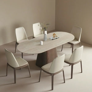 Oval Solid Wood Sintered Stone Dining Table