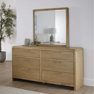 Natural Oak Wood Framed Mirror with Rounded Corners | Modern Bedroom Dresser Mirror