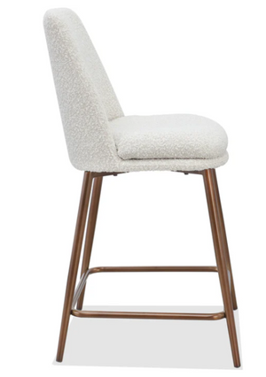 Modern Cream Bouclé Bar Stool with Backrest | Kitchen Island Counter Stool