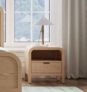 Natural Oak 1-Drawer Nightstand with Open Shelf | Modern Wood Bedside Table