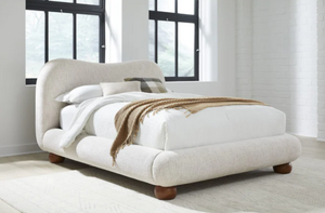 Afra Chenille Upholstered Platform Bed Frame with Wood Legs