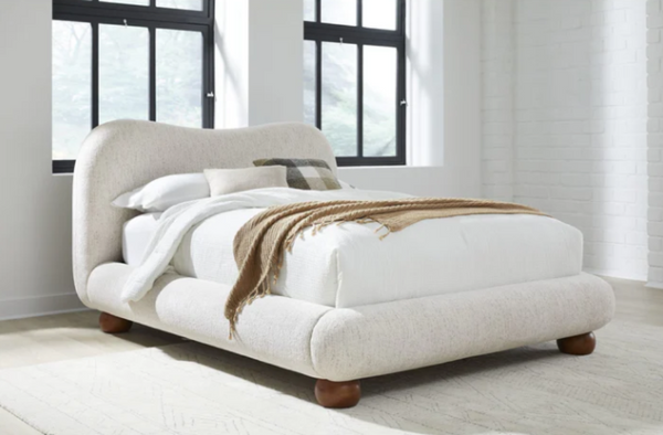 Afra Chenille Upholstered Platform Bed Frame with Wood Legs