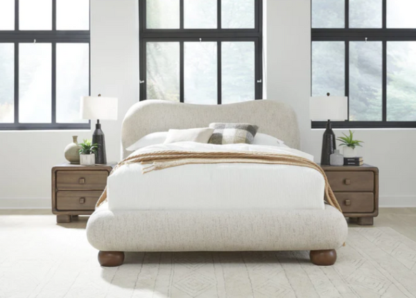 Afra Chenille Upholstered Platform Bed Frame with Wood Legs