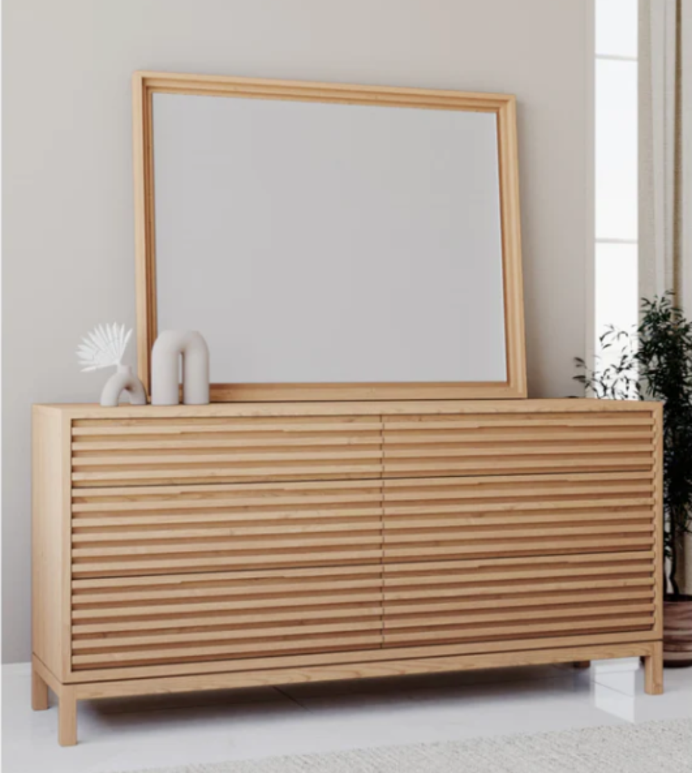 Natural Oak Framed Rectangular Mirror | Modern Deep Inset Dresser Mirror