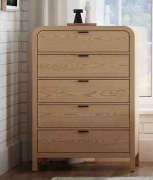 Natural Oak 5-Drawer Dresser | Modern Tall Chest of Drawers for Bedroom